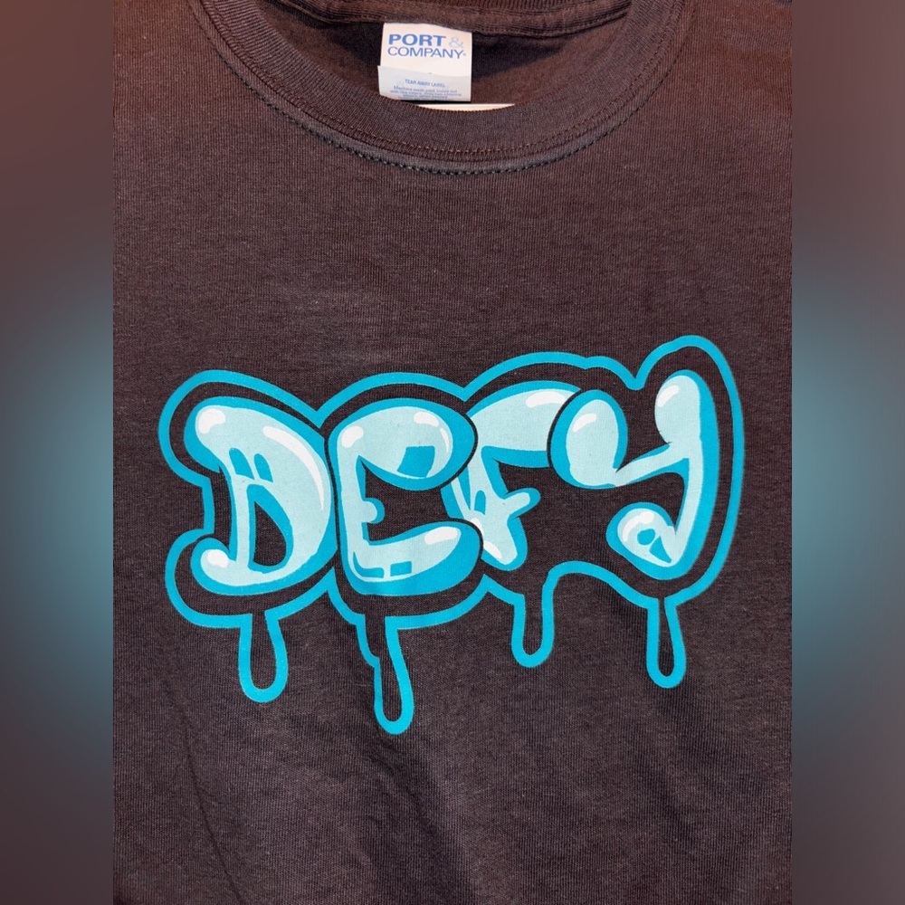 Vintage unisex tee medium bodycon DEFY logo tee semi cropped sexy streetwear - Picture 4 of 8